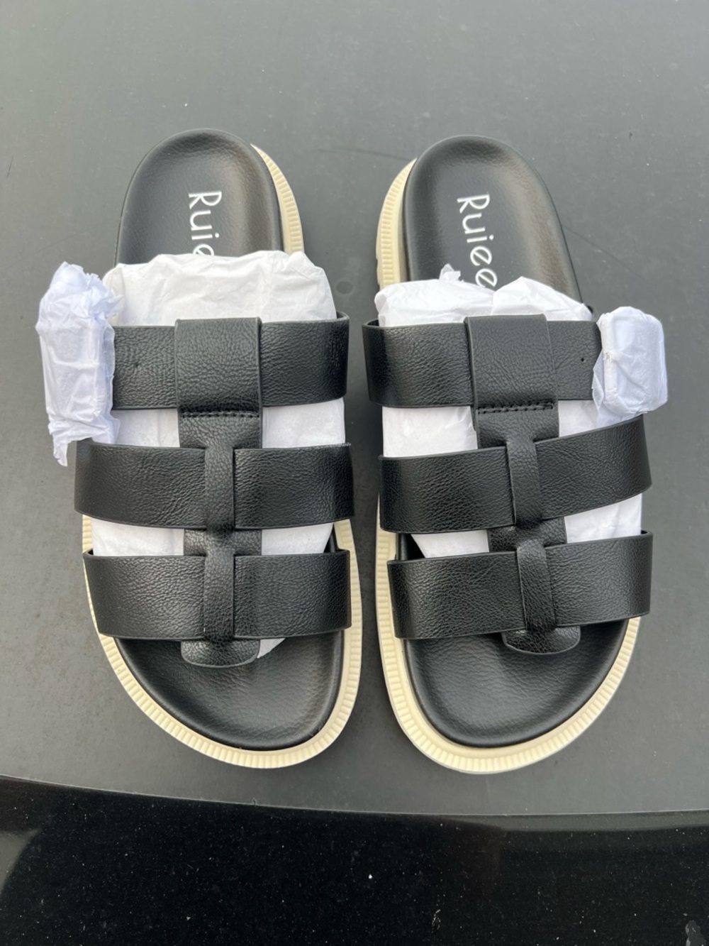 Black Braided Slide Sandals for Women